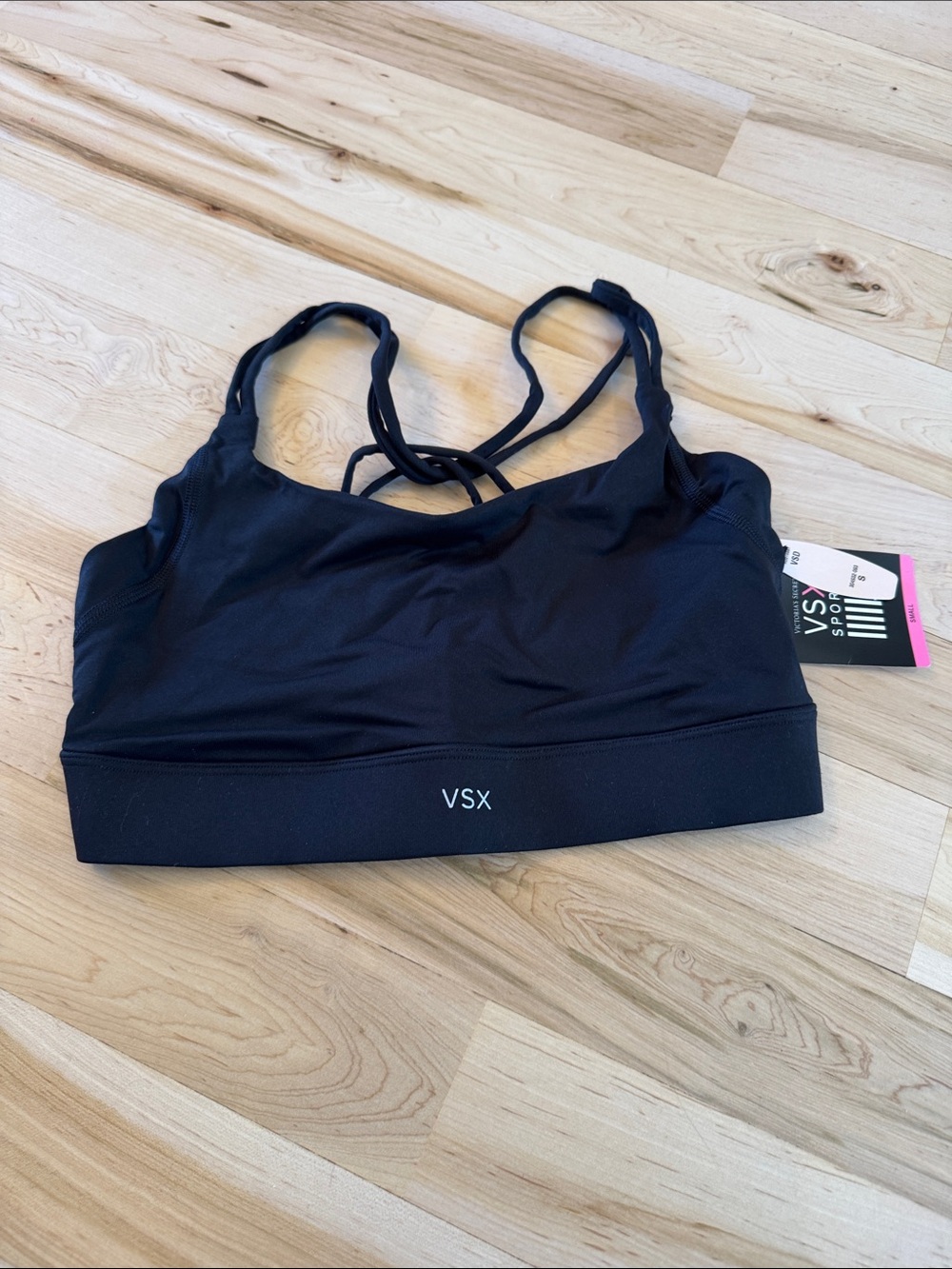 Black Victoria's Secret VSX Stretch-Comfort Strappy-Back Sports Bra-Y2K-New-S
